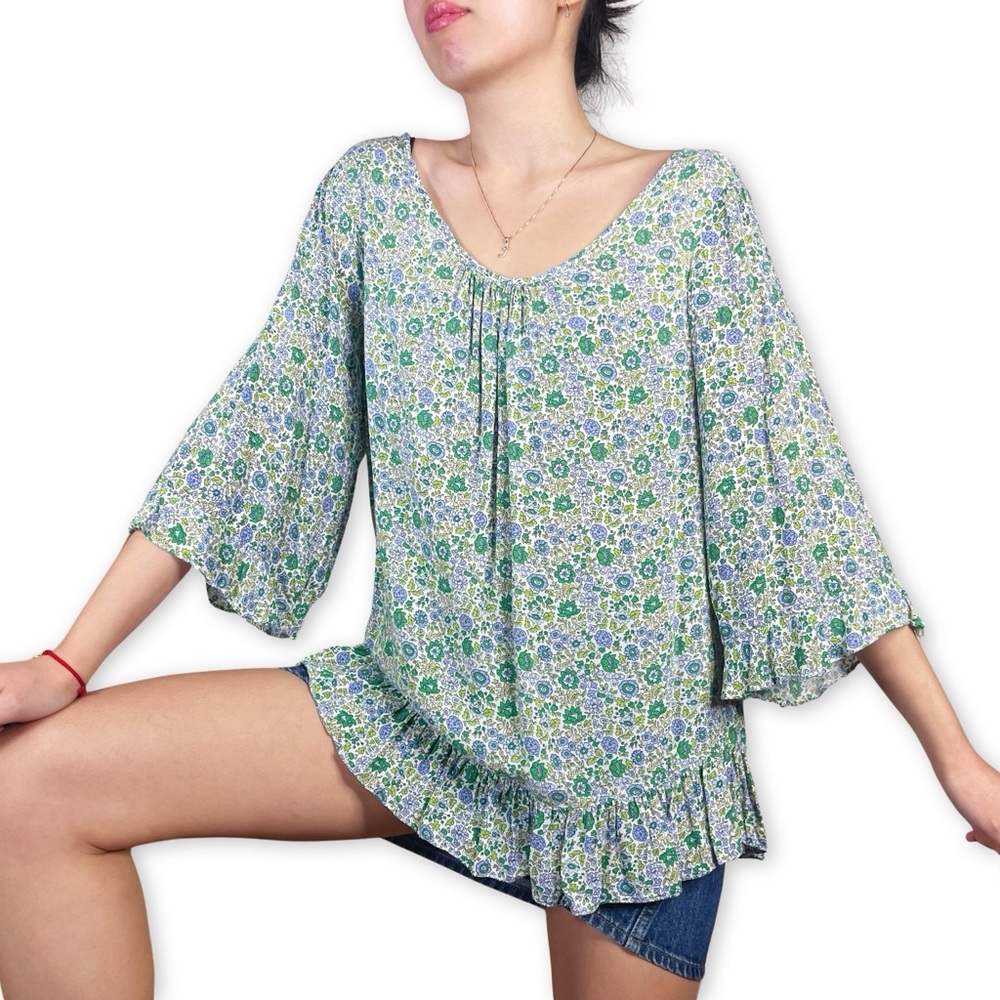 Cynthia Rowley Ditsy Floral Cottagecore Ruffle Blouse Size M